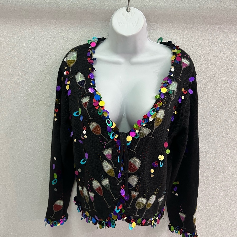 Philip and Jane Gordon party coctail Colorful Sequin Black Sweater